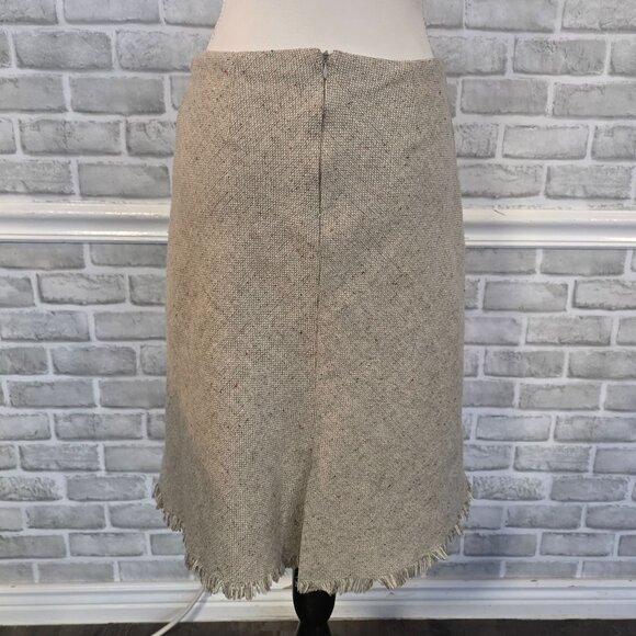 Sweet Salt Taupe Wool Blend A line Skirt Tweed Fringe Hem Preppy Acadamia Small - Picture 3 of 9